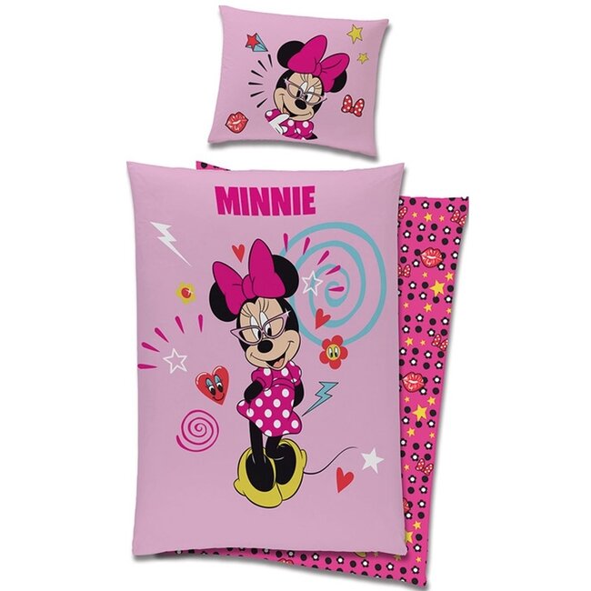 MerchandiseFever Disney Minnie Mouse Dekbedovertrek, Pretty Pink - Eenpersoons - 140 x 200 + 60 x 70 cm - Katoen