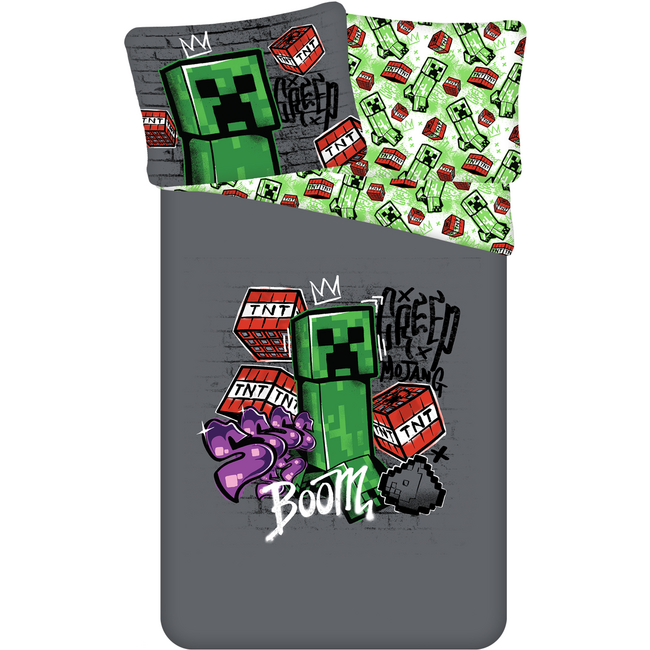 MerchandiseFever Minecraft Dekbedovertrek, Metro Art - Eenpersoons - 140 x 200 + 70 x 90 cm - Katoen
