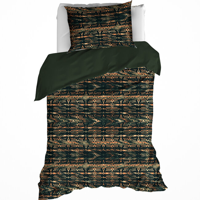 MerchandiseFever De Witte Lietaer Dekbedovertrek, Rufus Khaki - 140x220 cm + 60x70 cm - Katoen flanel