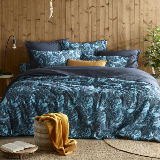 MerchandiseFever De Witte Lietaer Dekbedovertrek, Musa Midnight Blue - 140 x 220 cm + 60 x 70 cm - Katoen Perkal