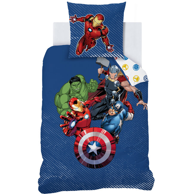 MerchandiseFever Marvel Avengers Dekbedovertrek, Team - 140 x 200 cm + 63 x 63 cm - Katoen