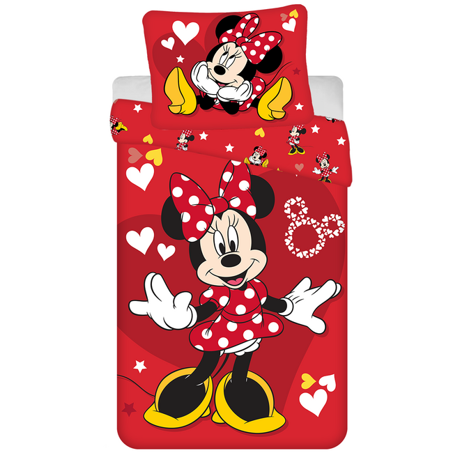 MerchandiseFever Disney Minnie Mouse Dekbedovertrek, Red Heart - Eenpersoons - 140 x 200 + 70 x 90 cm - Katoen