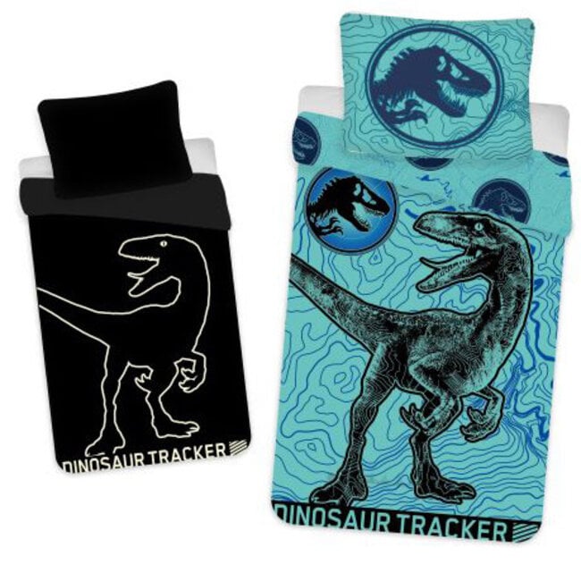 MerchandiseFever Jurassic World Dekbedovertrek, Tracker Glow in the Dark - 140 x 200 cm + 70 x 90 cm - Katoen
