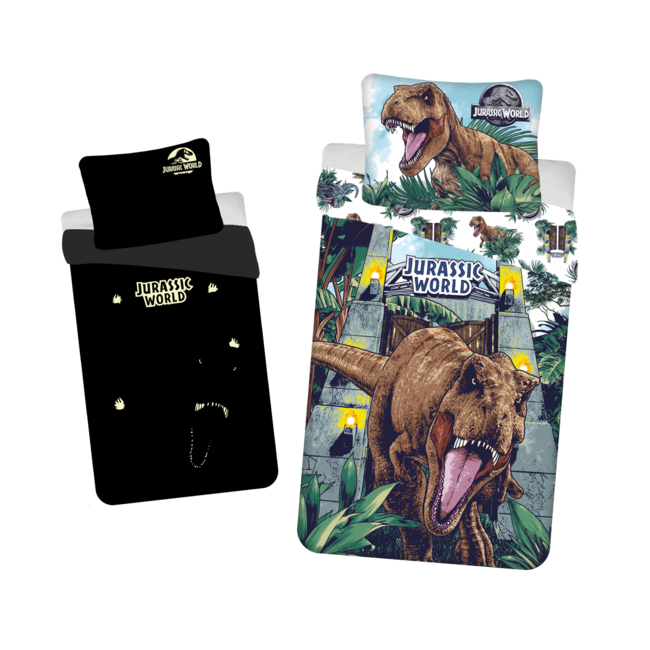 MerchandiseFever Jurassic World Dekbedovertrek, Roar Glow in the Dark - 140 x 200 cm + 70 x 90 cm - Katoen