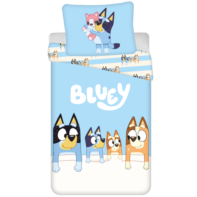 MerchandiseFever Bluey Dekbedovertrek, Stripes- Eenpersoons - 140 x 200 + 70 x 90 cm  - Katoen