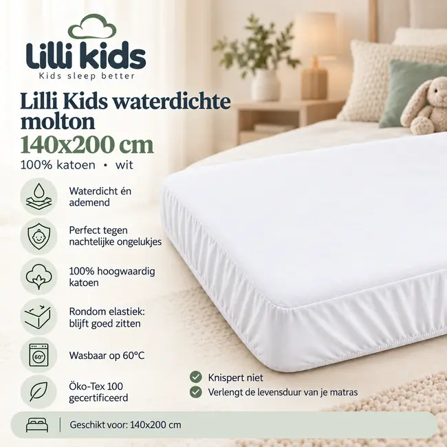 Lilli Furniture  Waterdichte Molton - Wit- 140x200 cm