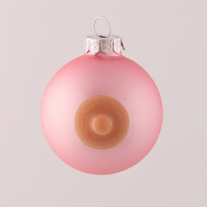 Set 2 kerstballen The Holy Nipple roze mat