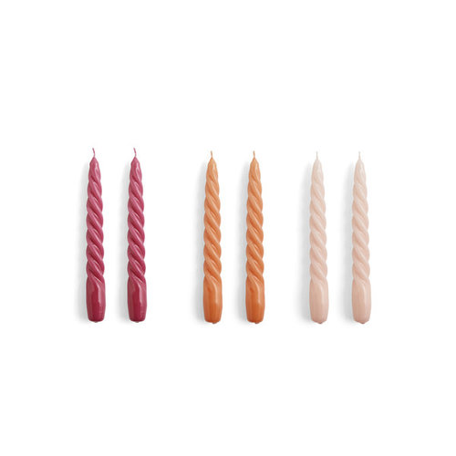 HAY Set 6 kaars Twist dark punch, dark peach, light rose