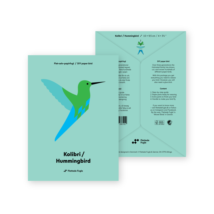 Flettede Fugle Paper bird ornament Hummingbird  green
