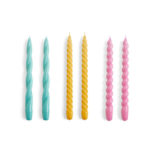 HAY Set of 6 candles long green aqua yellow pink