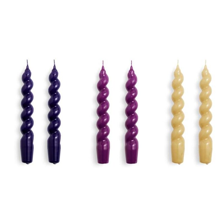 HAY Set of 6 candles Spiral Purple Fuchsia Mustard