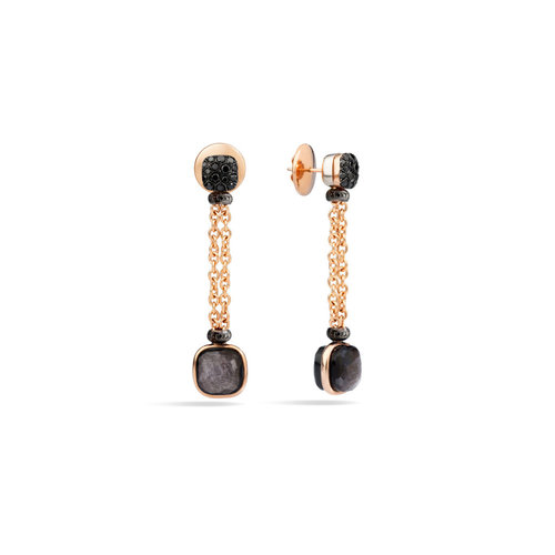 Pomellato Nudo oorhangers in 18 karaat roségoud met zwarte diamant en obsidiaan Leon Martens Juwelier