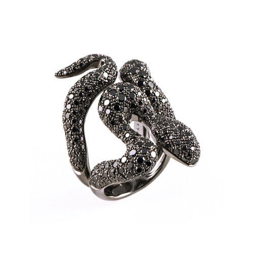 Mattioli African Queen snake ring in witgoud, zwart geanodiseerd met zwarte diamant Leon Martens Juwelier
