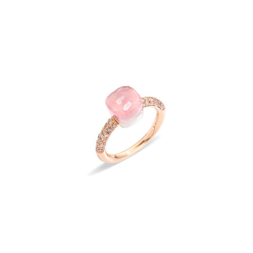 Pomellato Nudo Petit ring in rosé- en witgoud met rozenkwarts, chalcedoon en bruine diamant Leon Martens Juwelier