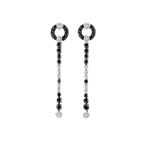 Leon Martens Oorhangers in witgoud met witte en zwarte diamant Leon Martens Juwelier