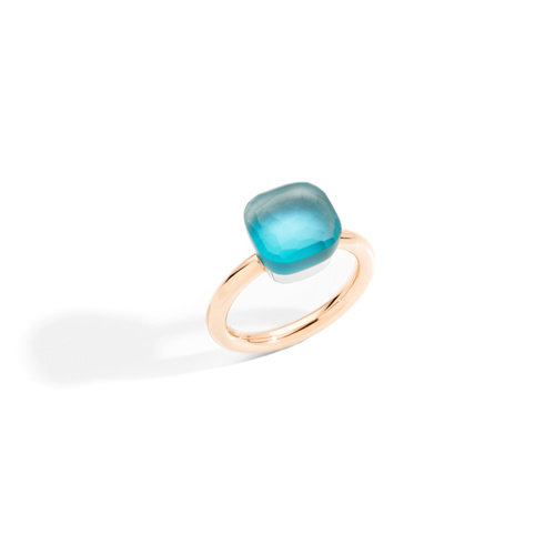 Pomellato Nudo Gelé ring in rosé- en witgoud met blauwe topaas, parelmoer en turkoois Leon Martens Juwelier Pomellato Nudo Gelé ring in rosé- en witgoud met blauwe topaas, parelmoer en turkoois Leon Martens Juwelier