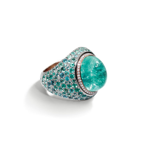 Leon Martens Ring in rosé- met witgoud met diamant en paraiba toermalijn Leon Martens Juwelier