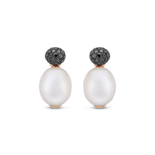 Leon Martens oorknoppen in roségoud met maansteen en zwarte diamant Leon Martens Juwelier Leon Martens oorknoppen in roségoud met maansteen en zwarte diamant Leon Martens Juwelier