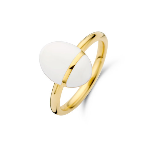 Scarabeo ring in geelgoud, wit geëmailleerd Leon Martens Juwelier