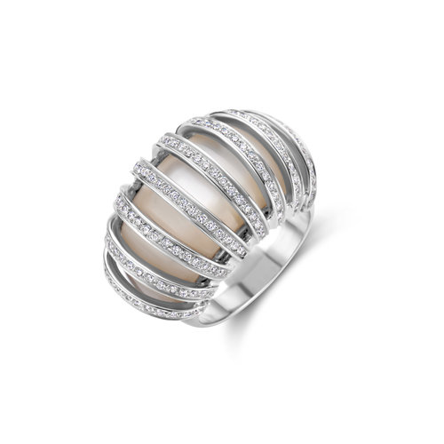 Leon Martens ring in witgoud met parelmoer en diamant Leon Martens Juwelier