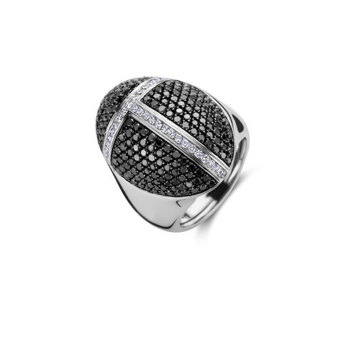 Leon Martens Scarabeo ring in witgoud met zwarte- en witte diamant Leon Martens Juwelier