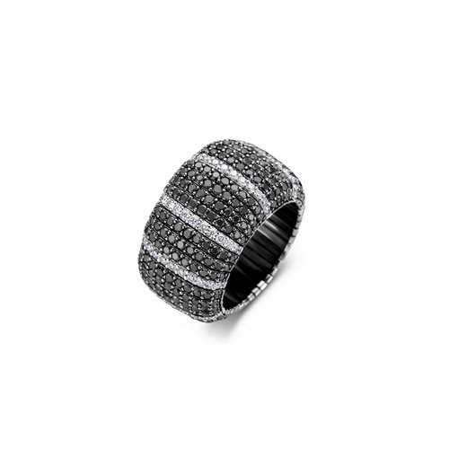 Leon Martens flexibele alliance ring in witgoud met witte- en zwarte diamant Leon Martens Juwelier