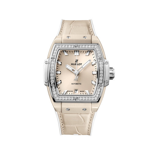 Hublot Spirit of Big Bang Beige Ceramic Titanium met diamant Leon Martens Juwelier Hublot Spirit of Big Bang Beige Ceramic Titanium met diamant Leon Martens Juwelier