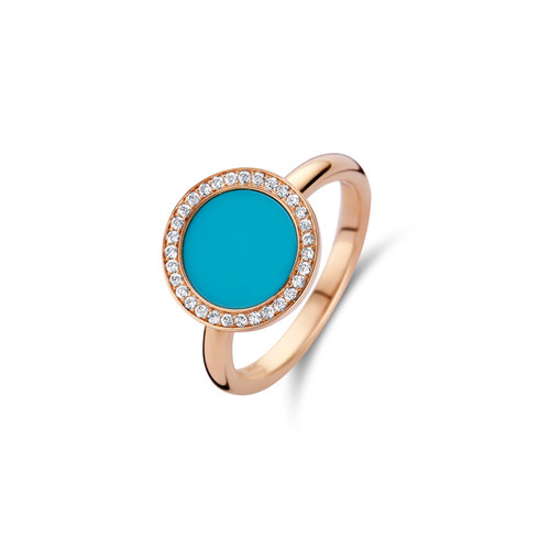 Leon Martens Tondo ring in roségoud met turkoois en diamanten Leon Martens Juwelier