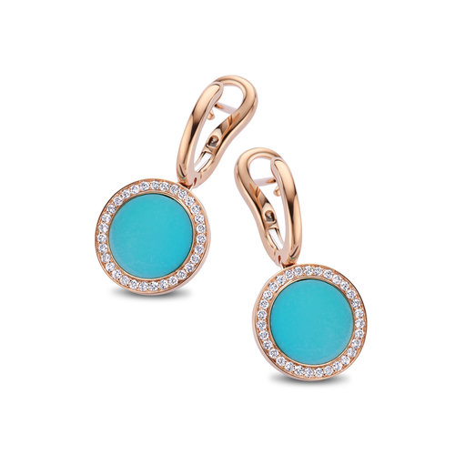 Leon Martens Tondo oorhangers in roségoud met turkoois en diamant Leon Martens Juwelier