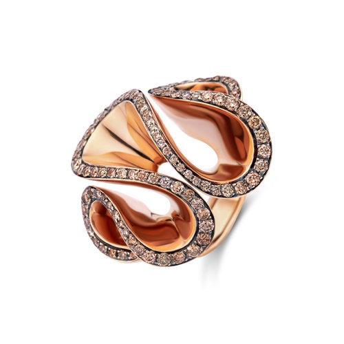 Leon Martens De Grisogono Wave ring in roségoud met bruine diamanten Leon Martens Juwelier