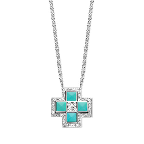 Leon Martens collier met hanger in witgoud met diamant en turquoise Leon Martens Juwelier