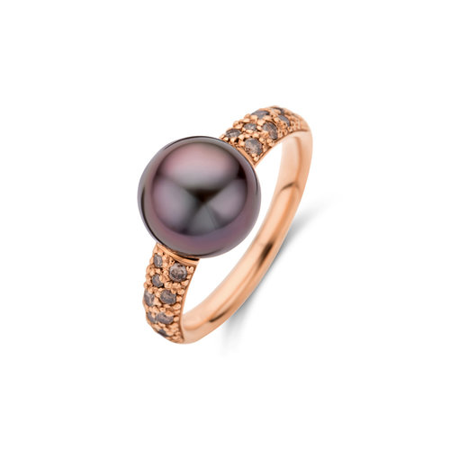 Leon Martens ring in roségoud met bruine diamant en tahiti parel Leon Martens Juwelier