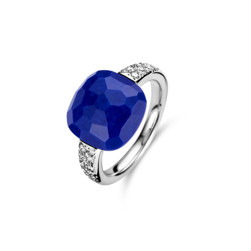 Pomellato Capri solitair ring in witgoud met lapis lazuli en diamant Leon Martens Juwelier