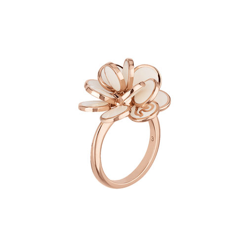 Chantecler Paillettes ring in roségoud, wit geëmailleerd Leon Martens Juwelier