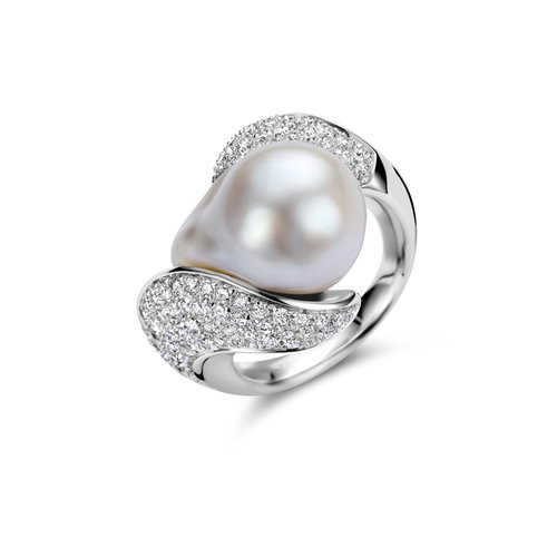 Leon Martens ring in witgoud met diamant en Zuidzee parel Leon Martens Juwelier