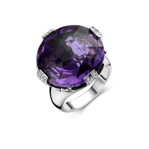 Leon Martens Parentesi Cocktail ring in witgoud met amethist en diamant Leon Martens Juwelier
