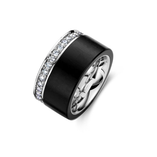 Leon Martens alliance ring in witgoud met ebbenhout en diamant Leon Martens Juwelier