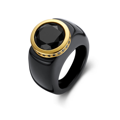 Leon Martens ring in acryl met geelgoud en onyx met zwarte diamant Leon Martens Juwelier