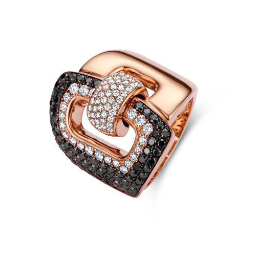 Leon Martens ring in roségoud met zwarte- en witte diamant Leon Martens Juwelier