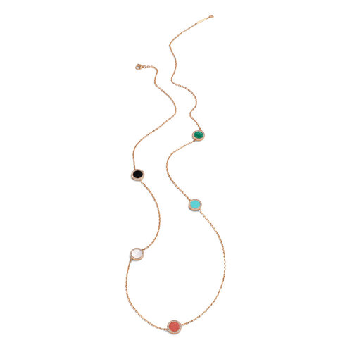 Leon Martens Tondo collier in roségoud met onyx, malachiet, turkoois, parelmoer, koraal en diamanten Leon Martens Juwelier