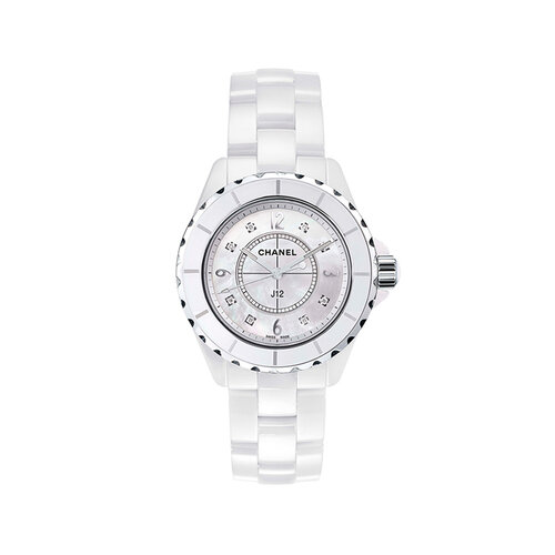 Chanel J12 in keramiek met staal en parelmoer met diamant Leon Martens Juwelier