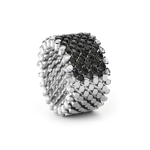 Serafino Consoli Brevetto multi sizable ring in witgoud met zwarte diamant Leon Martens Juwelier