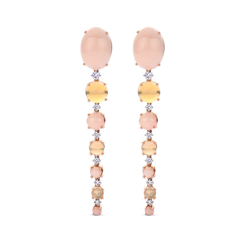 Leon Martens oorhangers in roségoud met diamant, opaal en roze koraal Leon Martens Juwelier Leon Martens oorhangers in roségoud met diamant, opaal en roze koraal Leon Martens Juwelier