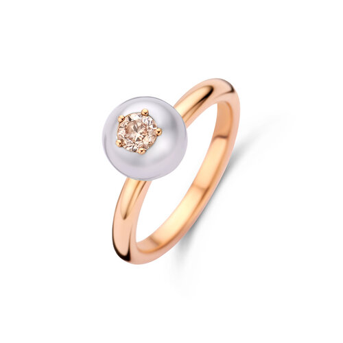 Leon Martens ring in roségoud met bruine diamant en zuidzee parel Leon Martens Juwelier