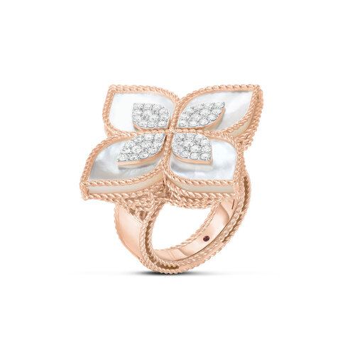 Roberto Coin  Princess Flower ring in roségoud met parelmoer en diamant Leon Martens Juwelier