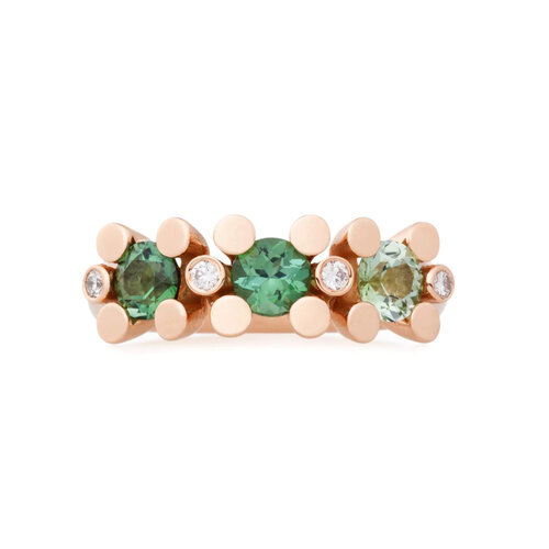 Bron Phlox ring in roségoud met diamant en groene tourmalijn Leon Martens Juwelier