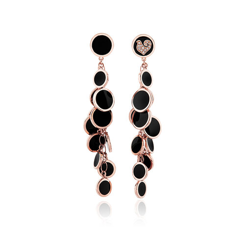 Chantecler Paillettess oorhangers in roségoud met diamant en zwart geëmailleerd Leon Martens Juwelier