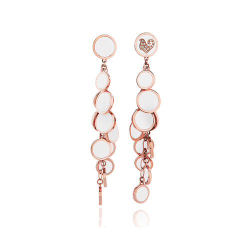 Chantecler Paillettess oorhangers in roségoud met diamant en wit geëmailleerd Leon Martens Juwelier