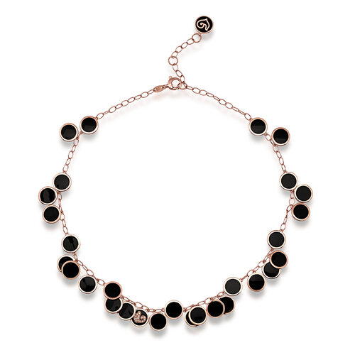 Chantecler Paillettes collier in roségoud met diamant en zwart geëmailleerd Leon Martens Juwelier