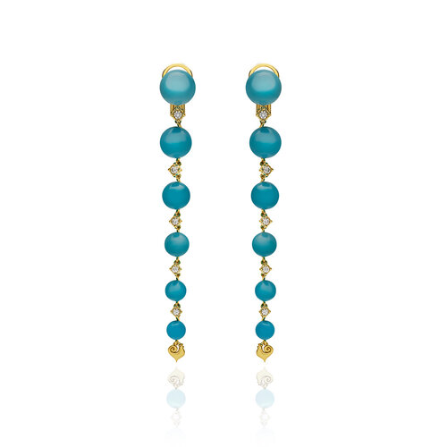 Chantecler Cherie oorhangers in geelgoud met turquoise en diamant Leon Martens Juwelier